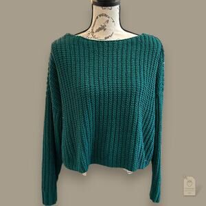 Hollister Green Chunky Knit Cropped Sweater | Women’s Small